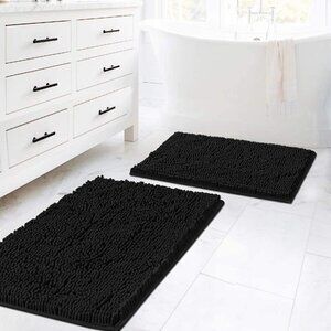 NEW Set of 2 Super Thick Soft Shaggy Chenille Bath Mats Machine Washable
